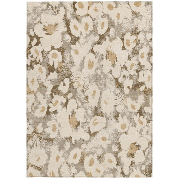 HomeRoots 5' X 8' Floral Washable Non-Skid Area Rug – Durable, Stylish Design for Indoor & Outdoor Spaces Khaki 561730