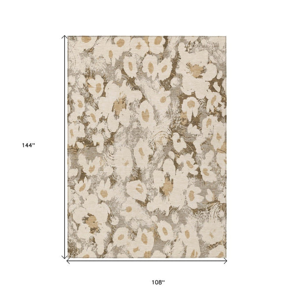 HomeRoots 5' X 8' Floral Washable Non-Skid Area Rug – Durable, Stylish Design for Indoor & Outdoor Spaces Khaki 561730