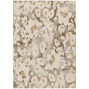 HomeRoots 5' X 8' Floral Washable Non-Skid Area Rug – Durable, Stylish Design for Indoor & Outdoor Spaces Khaki 561730