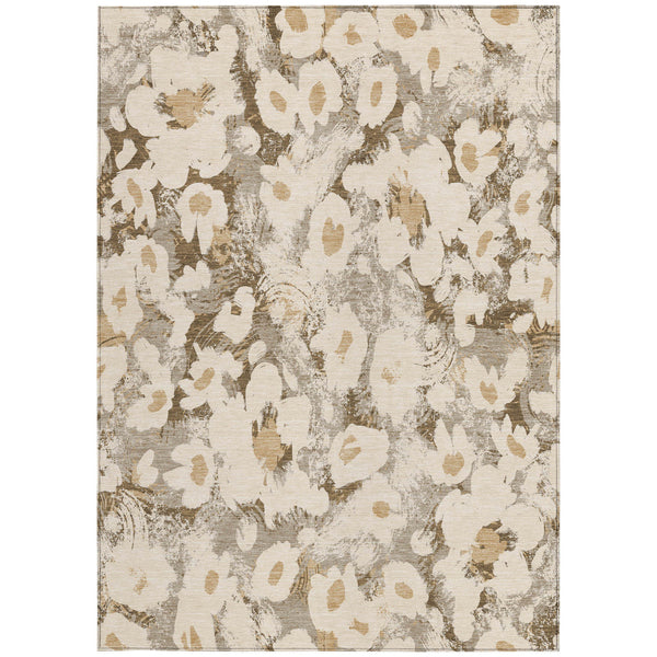 Homeroots 10' X 14' Khaki Floral Washable Non Skid Indoor Outdoor Area Rug Khaki Polyester 561731