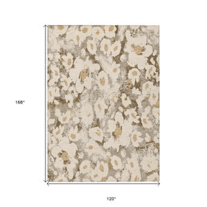 Homeroots 10' X 14' Khaki Floral Washable Non Skid Indoor Outdoor Area Rug Khaki Polyester 561731