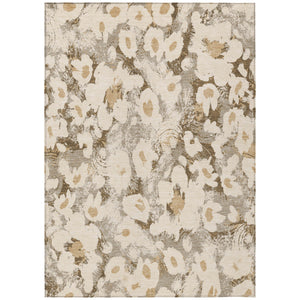 Homeroots 10' X 14' Khaki Floral Washable Non Skid Indoor Outdoor Area Rug Khaki Polyester 561731