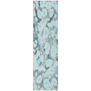 Homeroots 9' X 12' Floral Washable Stain Resistant Non-skid Indoor Outdoor Area Rug For Family-friendly Spaces Teal Polyester 561733