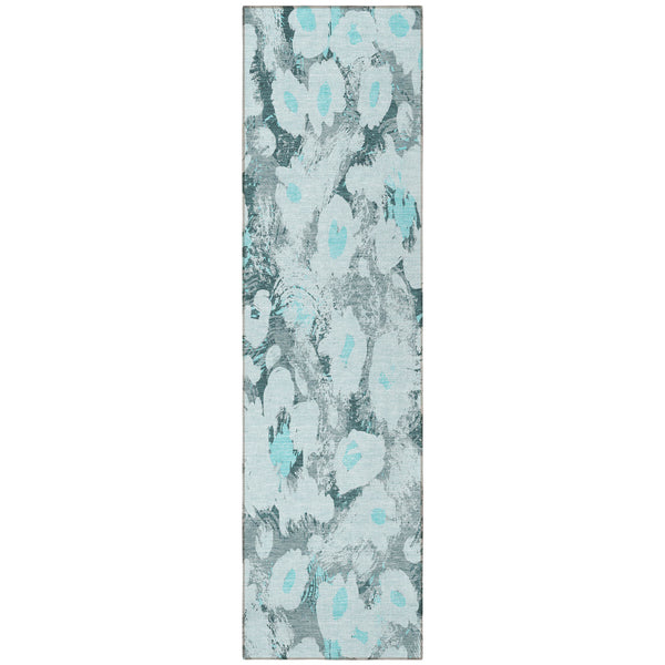 Homeroots 9' X 12' Floral Washable Stain Resistant Non-skid Indoor Outdoor Area Rug For Family-friendly Spaces Teal Polyester 561733