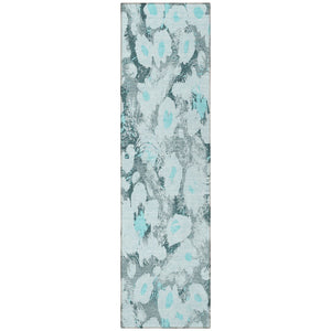 Homeroots 9' X 12' Floral Washable Stain Resistant Non-skid Indoor Outdoor Area Rug For Family-friendly Spaces Teal Polyester 561733