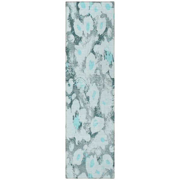 Homeroots 9' X 12' Floral Washable Stain Resistant Non-skid Indoor Outdoor Area Rug For Family-friendly Spaces Teal Polyester 561733
