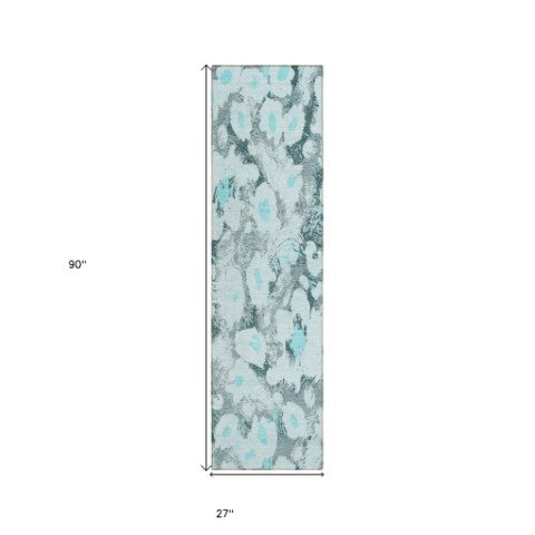 Homeroots 9' X 12' Floral Washable Stain Resistant Non-skid Indoor Outdoor Area Rug For Family-friendly Spaces Teal Polyester 561733