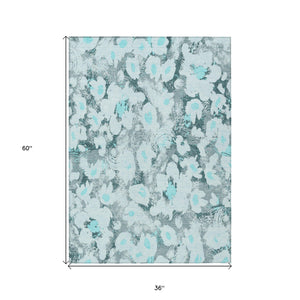 Homeroots 3' X 5' Teal Floral Washable Non Skid Indoor Outdoor Area Rug Teal Polyester 561735