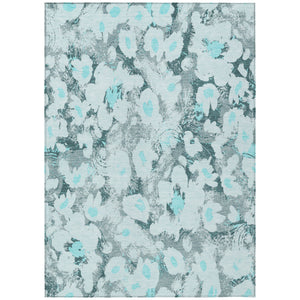 Homeroots 3' X 5' Teal Floral Washable Non Skid Indoor Outdoor Area Rug Teal Polyester 561735