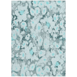 Homeroots 5' X 8' Teal Floral Washable Non Skid Indoor Outdoor Area Rug Teal Polyester 561736