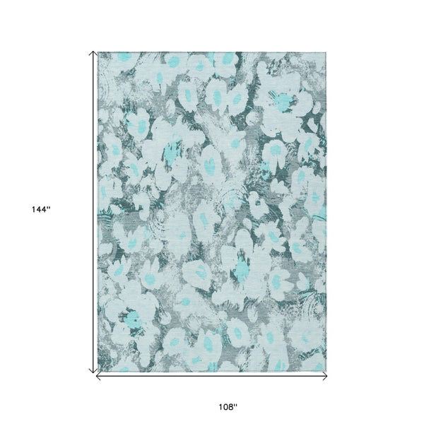 HomeRoots 5' X 8' Floral Washable Non-Skid Area Rug – Durable, Stylish Design for Indoor & Outdoor Spaces Teal 561739