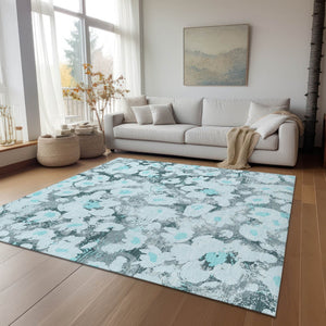 HomeRoots 5' X 8' Floral Washable Non-Skid Area Rug – Durable, Stylish Design for Indoor & Outdoor Spaces Teal 561739
