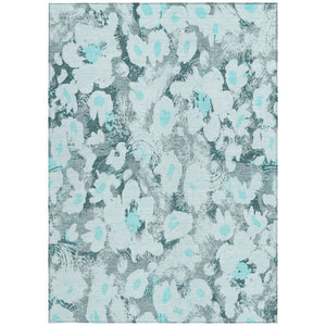 HomeRoots 5' X 8' Floral Washable Non-Skid Area Rug – Durable, Stylish Design for Indoor & Outdoor Spaces Teal 561740