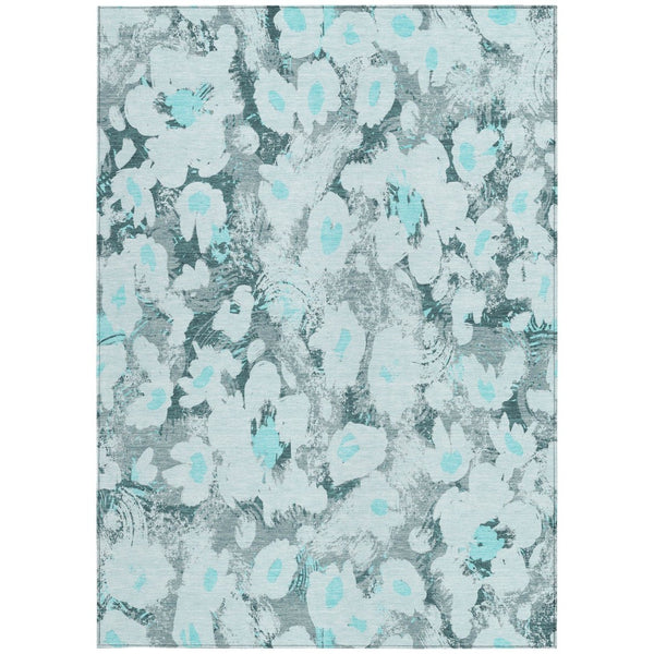 HomeRoots 5' X 8' Floral Washable Non-Skid Area Rug – Durable, Stylish Design for Indoor & Outdoor Spaces Teal 561740