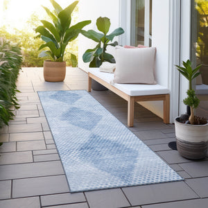 Homeroots 8' Runner Blue Geometric Washable Non Skid Indoor Outdoor Runner Rug Blue Polyester 561742