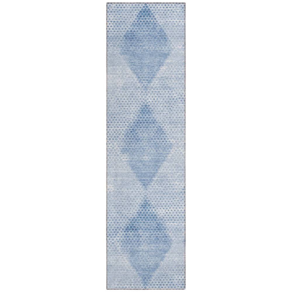 Homeroots 8' Runner Blue Geometric Washable Non Skid Indoor Outdoor Runner Rug Blue Polyester 561742