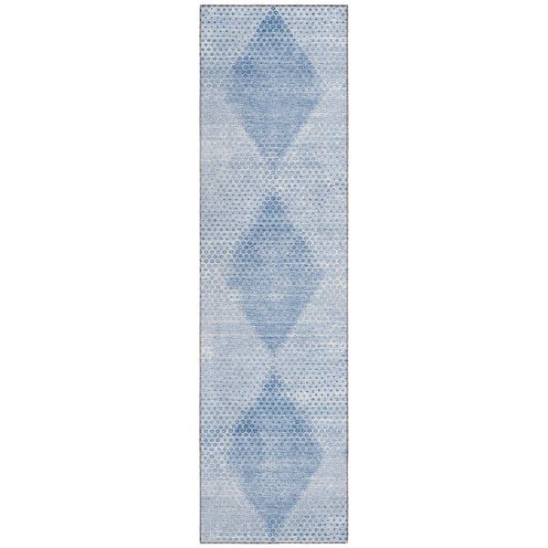 Homeroots 8' Runner Blue Geometric Washable Non Skid Indoor Outdoor Runner Rug Blue Polyester 561742