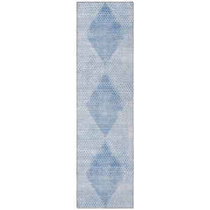 Homeroots 8' Runner Blue Geometric Washable Non Skid Indoor Outdoor Runner Rug Blue Polyester 561742