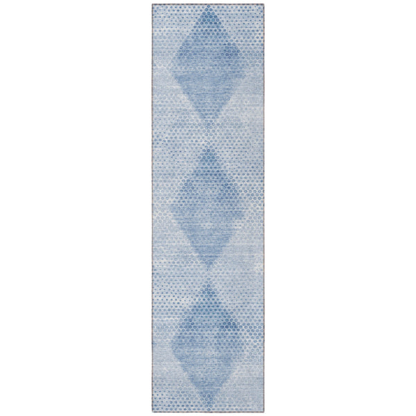 Homeroots 8' Runner Blue Geometric Washable Non Skid Indoor Outdoor Runner Rug Blue Polyester 561742