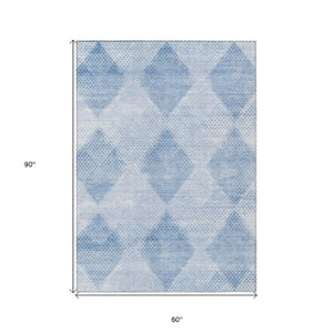 Homeroots 3' X 5' Geometric Washable Non-skid Area Rug For Indoor And Outdoor Spaces - Stain Resistant Charm Blue Polyester 561745