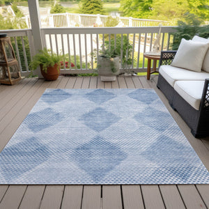 Homeroots 3' X 5' Geometric Washable Non-skid Area Rug For Indoor And Outdoor Spaces - Stain Resistant Charm Blue Polyester 561745