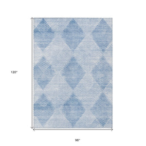 Homeroots 8' X 10' Blue Geometric Washable Non Skid Indoor Outdoor Area Rug Blue Polyester 561747