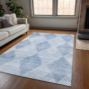 Homeroots 8' X 10' Blue Geometric Washable Non Skid Indoor Outdoor Area Rug Blue Polyester 561747