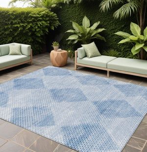 Homeroots 9' X 12' Blue Geometric Washable Non Skid Indoor Outdoor Area Rug Blue Polyester 561748