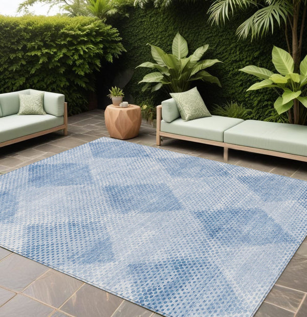 Homeroots 9' X 12' Blue Geometric Washable Non Skid Indoor Outdoor Area Rug Blue Polyester 561748