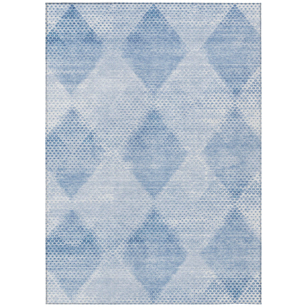 Homeroots 9' X 12' Blue Geometric Washable Non Skid Indoor Outdoor Area Rug Blue Polyester 561748