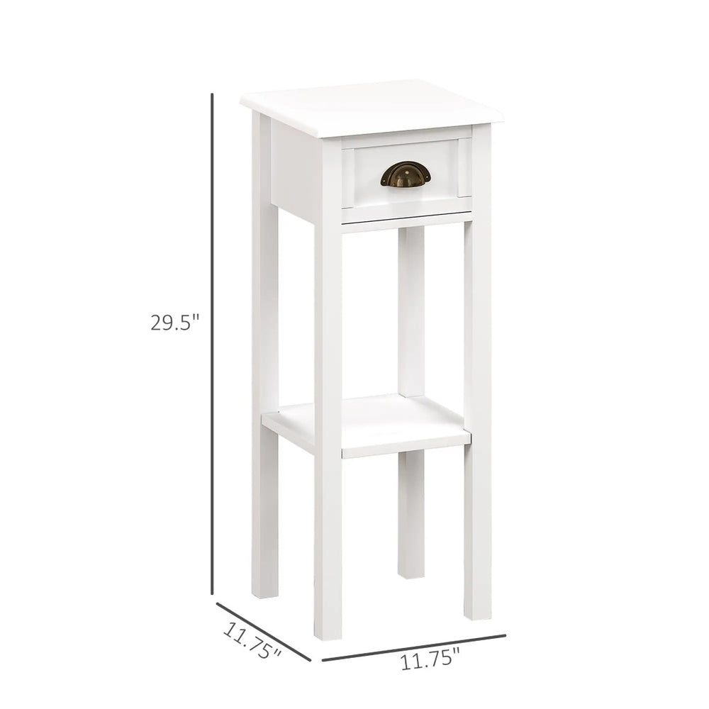 English Elm 2-tier White End Table Set with Drawer and Open Shelf for Small Space Living T3971P409999