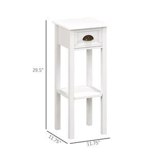 English Elm 2-tier White End Table Set with Drawer and Open Shelf for Small Space Living T3971P409999