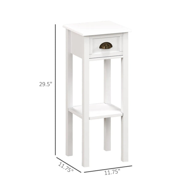 English Elm 2-tier White End Table Set with Drawer and Open Shelf for Small Space Living T3971P409999