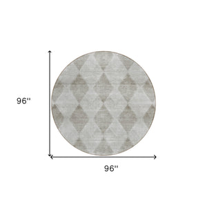 Homeroots 8' Round Gray Round Geometric Washable Non Skid Indoor Outdoor Area Rug Gray Polyester 561755