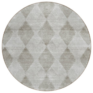 Homeroots 8' Round Gray Round Geometric Washable Non Skid Indoor Outdoor Area Rug Gray Polyester 561755