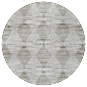 Homeroots 8' Round Gray Round Geometric Washable Non Skid Indoor Outdoor Area Rug Gray Polyester 561755