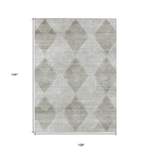 Homeroots 9' X 12' Gray Geometric Washable Non Skid Indoor Outdoor Area Rug Gray Polyester 561757