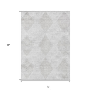 Homeroots 3' X 5' Ivory Geometric Washable Non Skid Indoor Outdoor Area Rug Ivory Polyester 561762