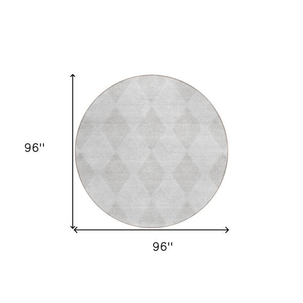 Homeroots 8' Round Ivory Round Geometric Washable Non Skid Indoor Outdoor Area Rug Ivory Polyester 561764