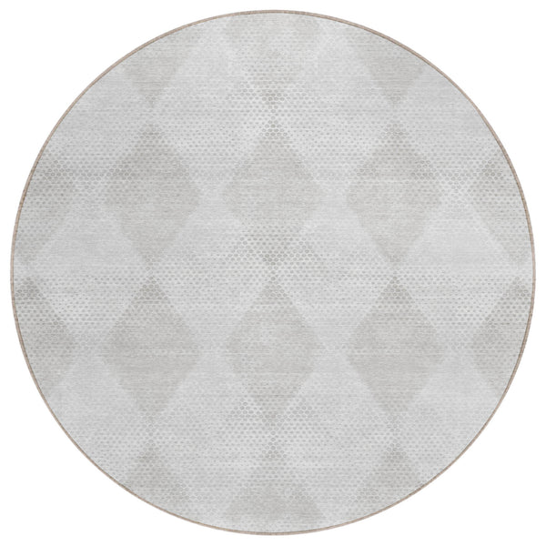 Homeroots 8' Round Ivory Round Geometric Washable Non Skid Indoor Outdoor Area Rug Ivory Polyester 561764