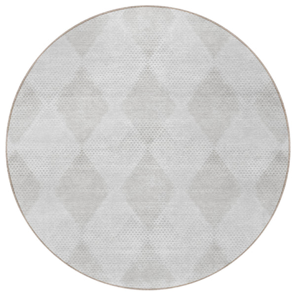 Homeroots 8' Round Ivory Round Geometric Washable Non Skid Indoor Outdoor Area Rug Ivory Polyester 561764