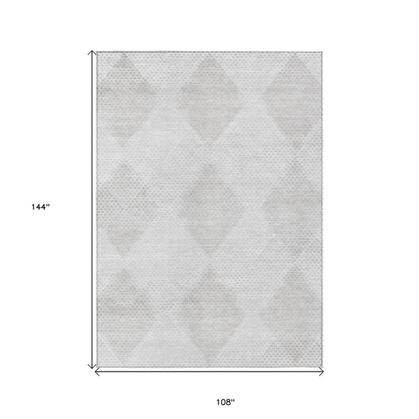 Homeroots 9' X 12' Ivory Geometric Washable Non Skid Indoor Outdoor Area Rug Ivory Polyester 561766