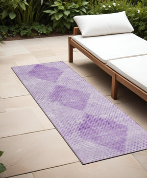 Homeroots 8' Runner Lavender Geometric Washable Non Skid Indoor Outdoor Runner Rug Lavender Polyester 561769