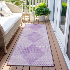 Homeroots 8' Runner Lavender Geometric Washable Non Skid Indoor Outdoor Runner Rug Lavender Polyester 561769