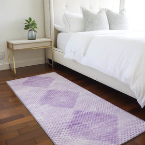 Homeroots 8' Runner Lavender Geometric Washable Non Skid Indoor Outdoor Runner Rug Lavender Polyester 561769