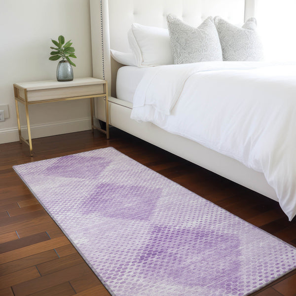Homeroots 8' Runner Lavender Geometric Washable Non Skid Indoor Outdoor Runner Rug Lavender Polyester 561769