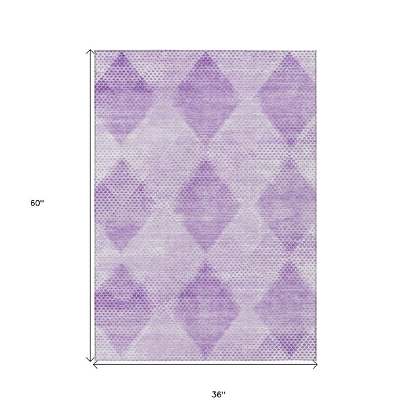 Homeroots 3' X 5' Lavender Geometric Washable Non Skid Indoor Outdoor Area Rug Lavender Polyester 561771
