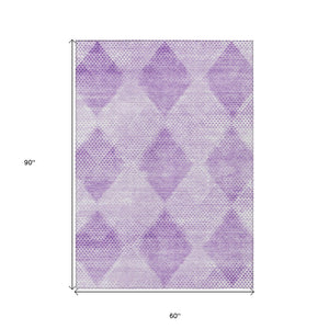 Homeroots 5' X 8' Lavender Geometric Washable Non Skid Indoor Outdoor Area Rug Lavender Polyester 561772