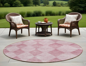 Homeroots 8' Round Merlot Round Geometric Washable Non Skid Indoor Outdoor Area Rug Merlot Polyester 561782
