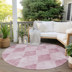 Homeroots 8' Round Merlot Round Geometric Washable Non Skid Indoor Outdoor Area Rug Merlot Polyester 561782